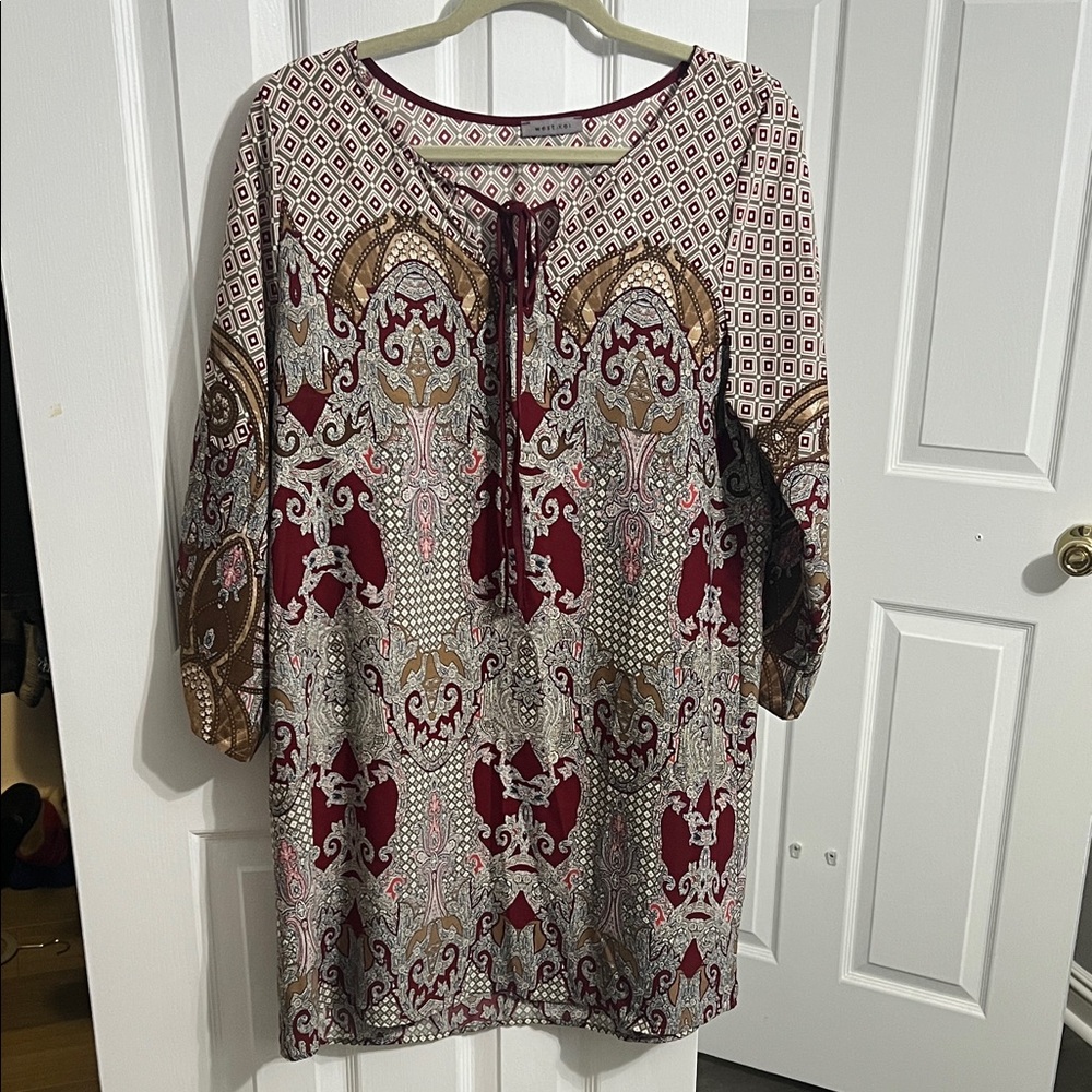 West Kei Burgundy and Brown Patterned Tunic